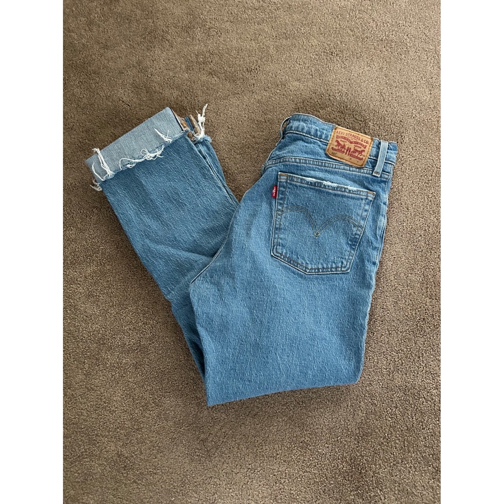 Levis 501 Distressed Blue Jeans Button Fly Raw Hem Size 30 x 32